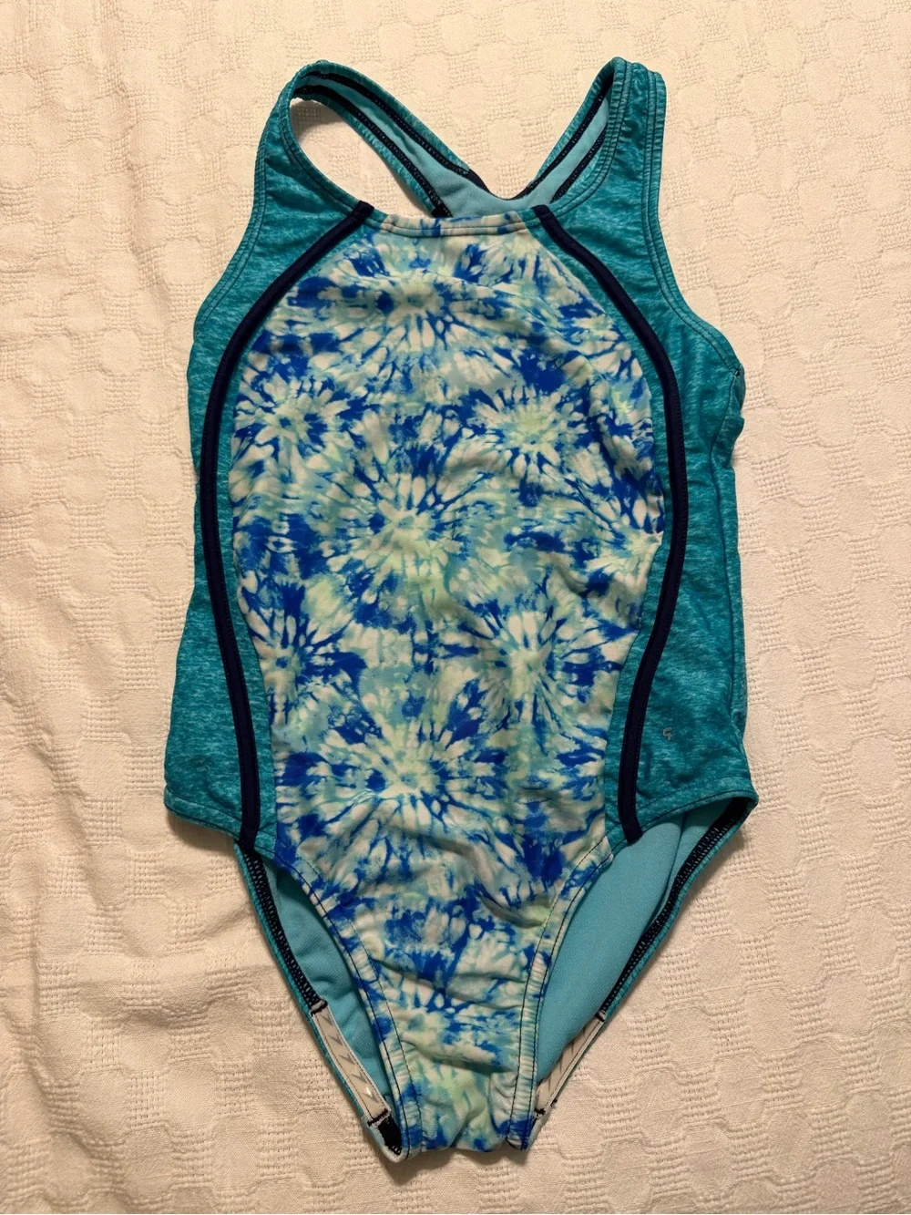Speedo Girls Teal Blue Tie-Dye One Piece Swimsuit